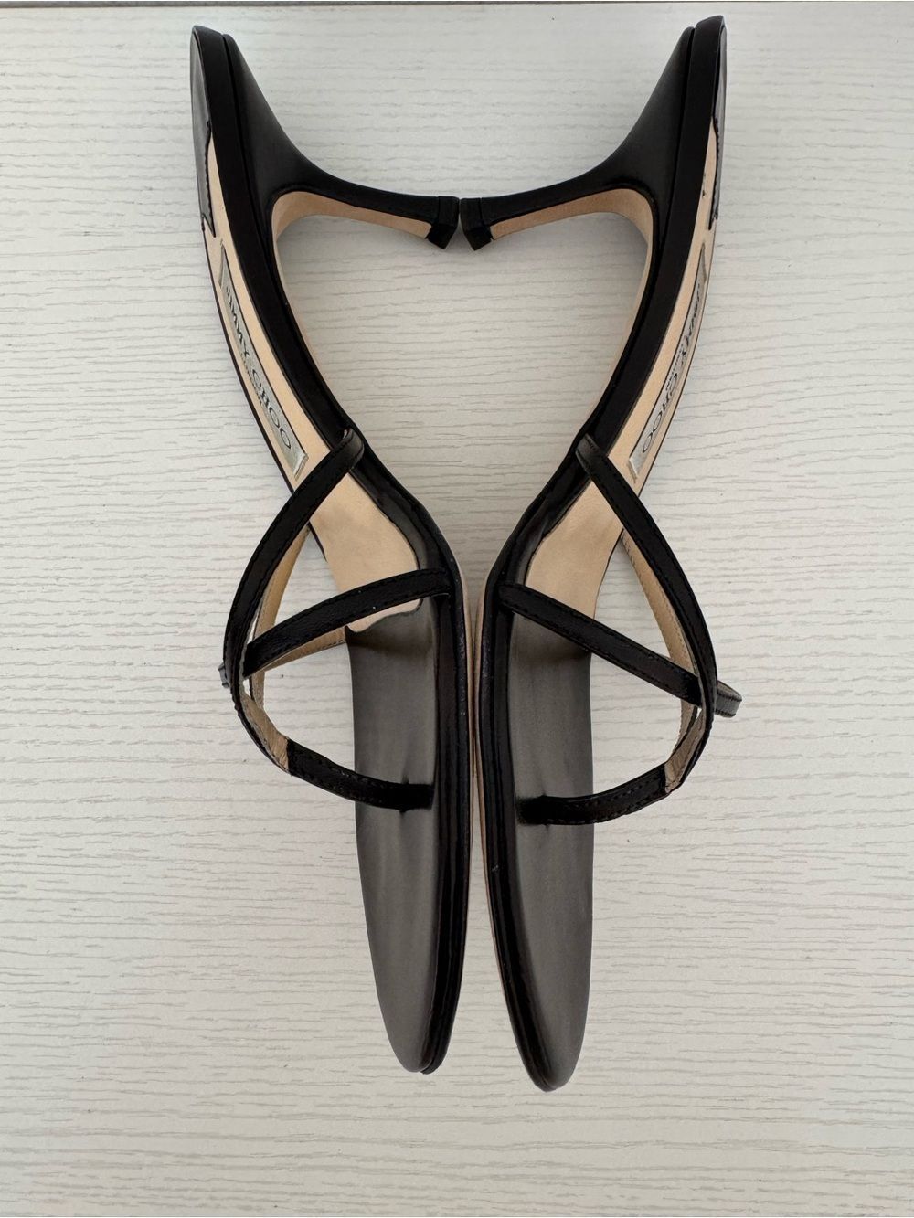Jimmy Choo Black Leather Strappy Open-Toe Heels - Picture 2 of 6